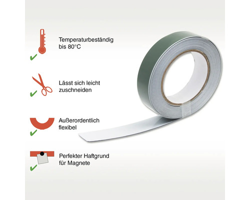 Magnetbandrolle mit einer Temperaturbeständigkeit bis 80 Grad Celsius, leicht zuschneidbar und flexibel, für Magnete