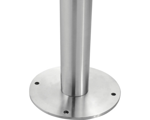 Edelstahl-Pfosten mit runder Grundplatte zur Befestigung.
