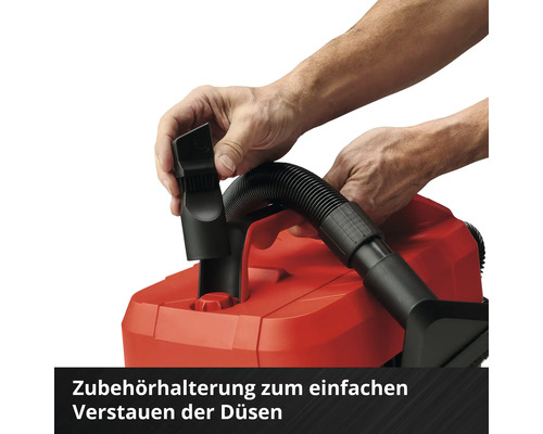 Zubehörhalterung zum einfachen Verstauen der Düsen.