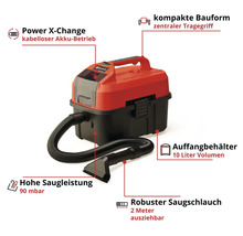 Akku-Nass Trockensauger mit zehn Liter Behältervolumen und zwei Meter Saugschlauch