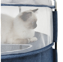 Katze in einem Katzenmöbelstück mit Netzfenster