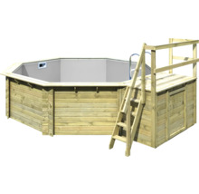 Achteckiger Holzpool mit Leiter und Plattform für den Garten