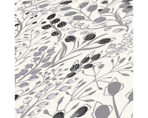 Tapete mit floralem Muster in Grautönen