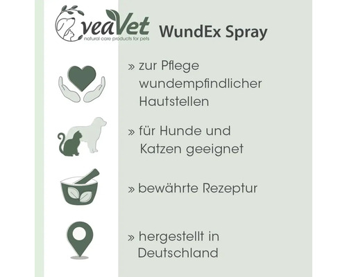 veaVet WundEx Spray zur Pflege wundempfindlicher Hautstellen, geeignet für Hunde und Katzen, hergestellt in Deutschland
