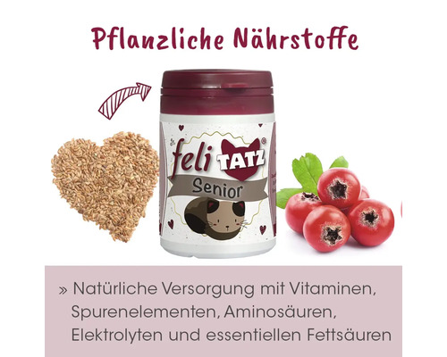 FeliTatz Senior Katzennahrungsergänzung mit pflanzlichen Nährstoffen, Hagebutten und Saaten in Herzform