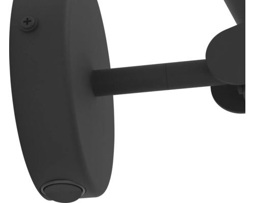 Detailansicht einer schwarzen Lampe mit Schraube und Befestigungsstange