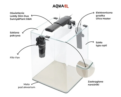 Komplettes Glasaquarium mit Beleuchtung, Heizung und Filter