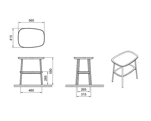 Skizze eines Beistelltisches mit Maßangaben