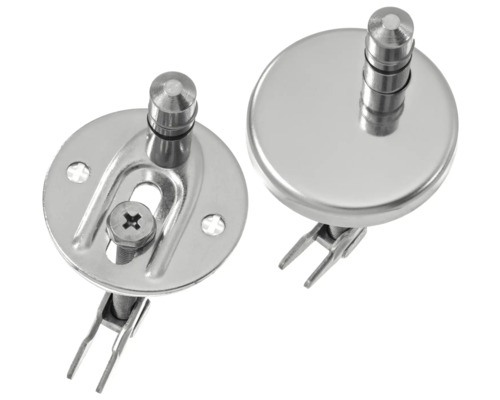 Zwei Toilettensitzbefestigungen aus Metall