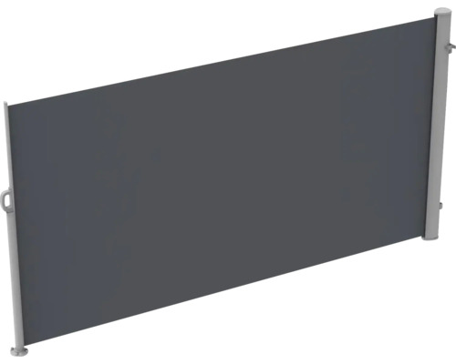 Ausgezogene Seitenmarkise mit Aluminiumpfosten und Stoff