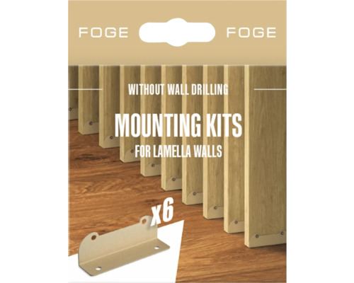 Montageset für Lamellenwände, zur Befestigung ohne Bohren, sechs Stück