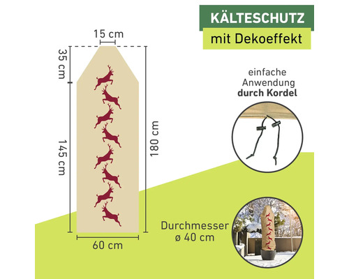 Winterschutzhaube mit Hirschmotiv und Kordel zur einfachen Anwendung, Maße: 180 cm Höhe, 60 cm Breite
