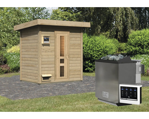 Saunahaus Karibu Talos 1 inkl. 9 kW Bio Ofen u.ext. Steuerung ohne Vorraum mit Holztür und Isolierglas Saunahaus Karibu Talos 1 inkl. 9 kW Bio Ofen u.ext. Steuerung ohne Vorraum mit Holztür und Isolierglas