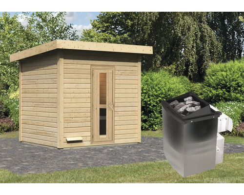 Saunahaus Karibu Talos 3 inkl. 9 kW Ofen u.integr. Steuerung ohne Vorraum mit Holztür und Isolierglas Saunahaus Karibu Talos 3 inkl. 9 kW Ofen u.integr. Steuerung ohne Vorraum mit Holztür und Isolierglas