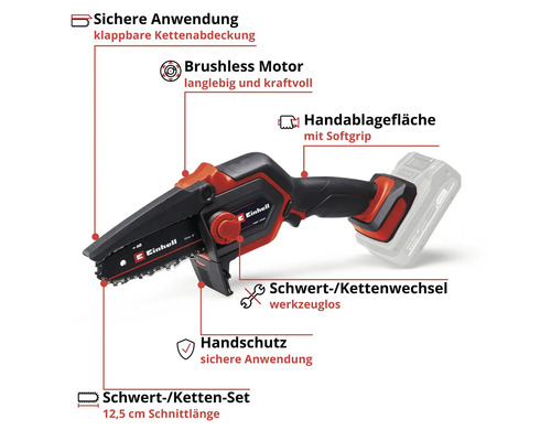 Einhell Akku-Kettensäge mit 12,5 Zentimeter Schnittlänge