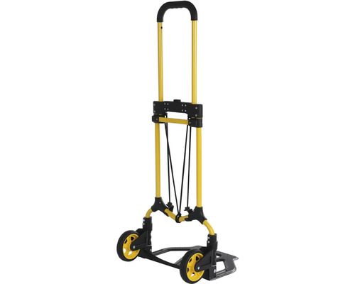 Zusammenklappbarer Treppensteiger mit sechs Rädern für den Transport von Lasten.