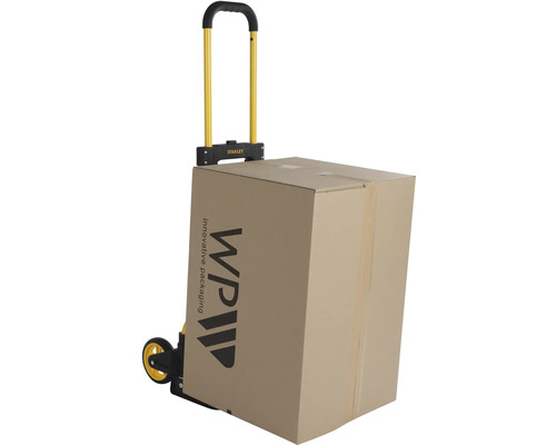 Stanley Logo auf einer Sackkarre mit einem Karton