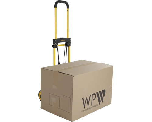 Paket auf einer gelben Sackkarre