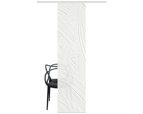 Schiebegardine mit Pinselstrichmuster und schwarzem Stuhl