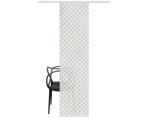 Dekoschalschiebevorhang mit Waffelstruktur neben einem Stuhl