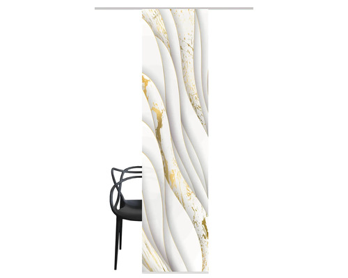 Schiebetür mit abstraktem Wellenmuster in Weiß und Gold