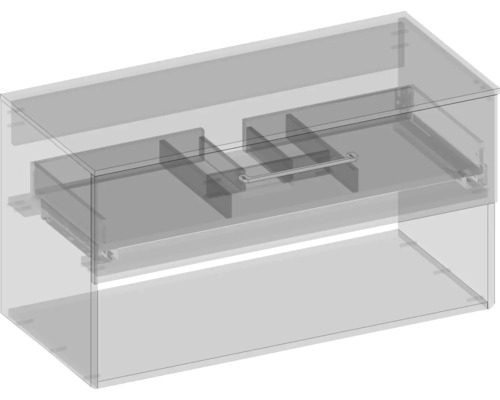 Innenansicht eines Badezimmerunterschranks mit Schubladen und Handtuchhalter