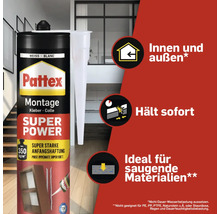 Pattex Montagekleber Super Power mit Kartusche und Düse für Innen- und Außenbereiche