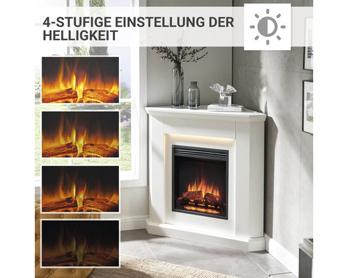 Eckkamin mit simuliertem Feuer und vierstufiger Helligkeitseinstellung