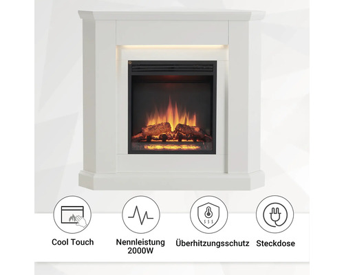 Elektrischer Kamin mit Kühlkörper, 2000 Watt Nennleistung, Überhitzungsschutz und Steckdose
