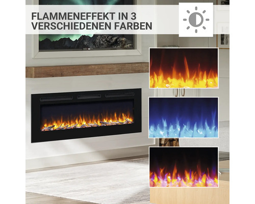 Elektrischer Kamin mit Flammeneffekt in drei verschiedenen Farben