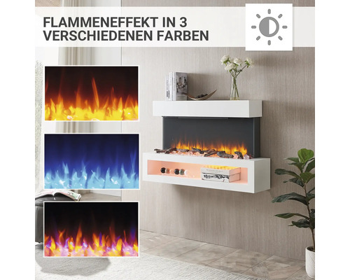 Wandkamin mit Flammeneffekt in drei verschiedenen Farben
