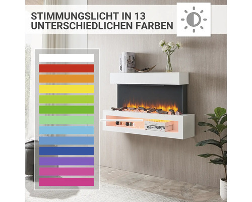 Dekorativer Elektrokamin mit 13 verschiedenen Farboptionen für die stimmungsvolle Beleuchtung