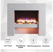 Elektrischer Kamin mit Kühlkörper, Nennleistung 2000 Watt, Überhitzungsschutz und Steckdose