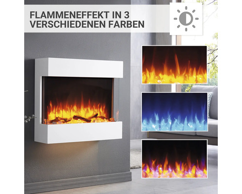 Elektrischer Kamin mit Flammeneffekt in drei verschiedenen Farben