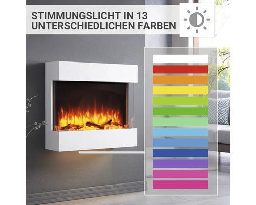 Elektrischer Kamin mit 13 verschiedenen Farben für Stimmungslicht