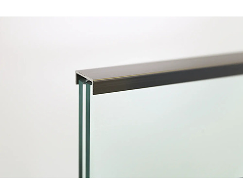 Detailansicht einer Duschkabine mit Rahmen aus Aluminium und klarem Glas