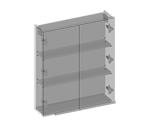 Badezimmerschrank mit Glastüren und mehreren Regalböden