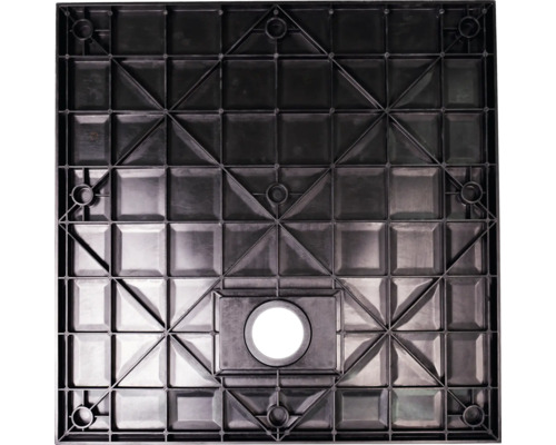 Schwarze Kunststoffplatte mit quadratischem Muster und zentraler Öffnung