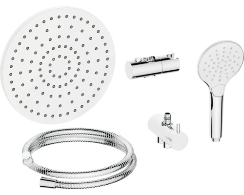 Duschkopfset mit Handbrause, Kopfbrause, Brauseschlauch, Brausehalter und Thermostat