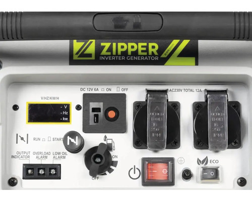 Zipper Inverter Generator Bedienfeldansicht mit Display und Steckdosen