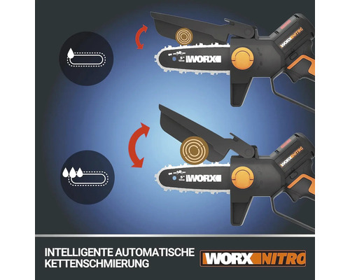 Automatische Kettenschmierung der Akku-Kettensäge von Worx Nitro