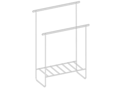 Freistehender Handtuchhalter mit zwei Stangen und unterem Ablagegitter.