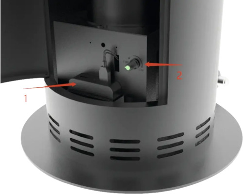 Detailansicht eines Ofens mit Zündung und An-Aus Schalter.