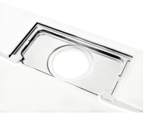 Edelstahlspüle mit rechteckigem Becken und rundem Abfluss