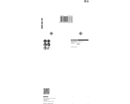 Produktverpackung mit Sicherheitsrichtlinien, Barcode und Bosch Logo
