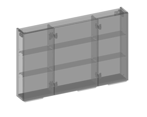 Dreiteiliger Glas-Hängeschrank mit Regalböden