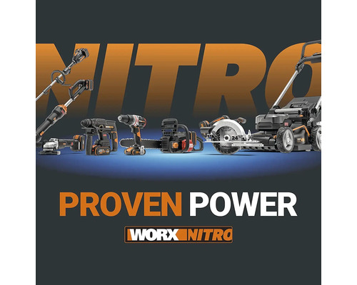 Sortiment von Elektrowerkzeugen für den Garten und die Werkstatt von Worx Nitro