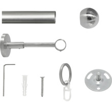Gardinenstangenset mit Stange, Endstücken, Trägern, Ringen, Schrauben, Dübeln und Montagewerkzeug