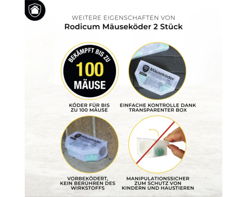 Rodicum Mäuseköder mit Bekämpfung von bis zu 100 Mäusen in transparenter, manipulationssicherer Box