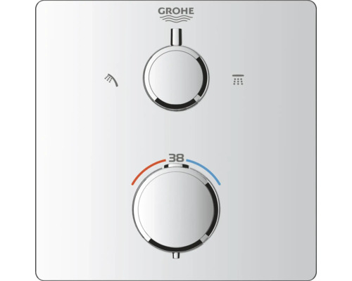 Grohe Armatur mit zwei Drehknöpfen zur Steuerung der Dusche und der Wassertemperatur